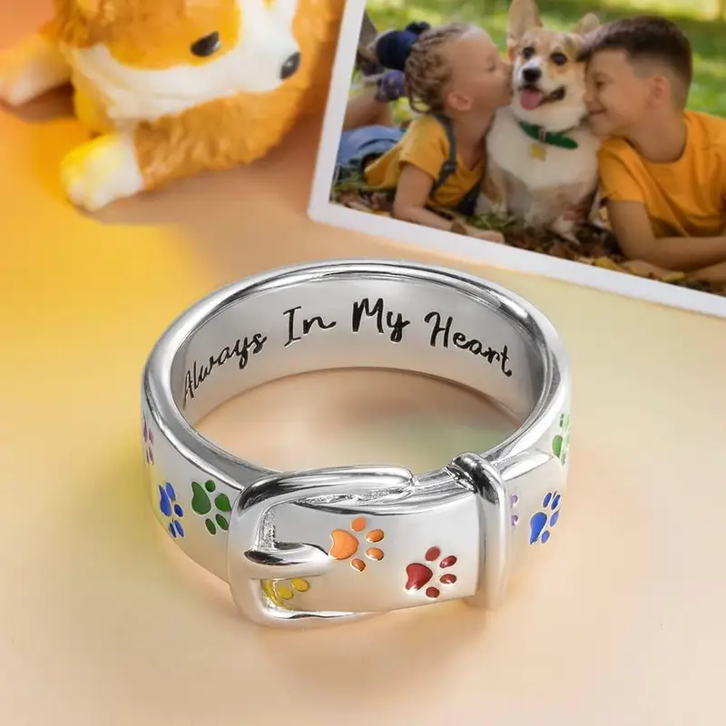 Colorful Paw Trail Silver Ring