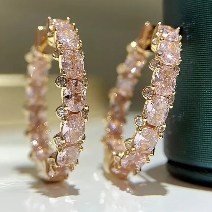 Vintage Sparkling Rose Hoop Earrings