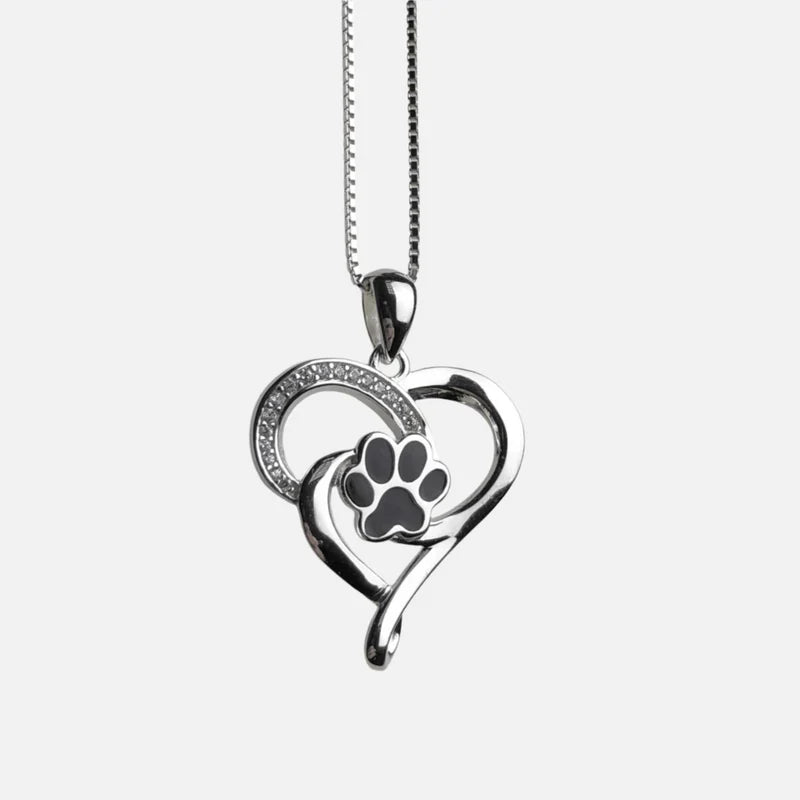 Infinity Necklace With Heart & Paw in Silver