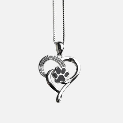 Infinity Necklace With Heart & Paw in Silver