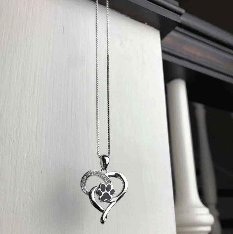 Infinity Necklace With Heart & Paw in Silver