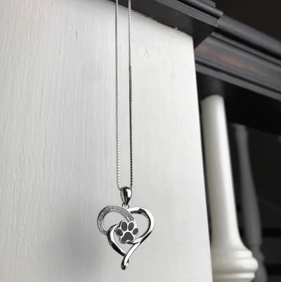 Infinity Necklace With Heart & Paw in Silver