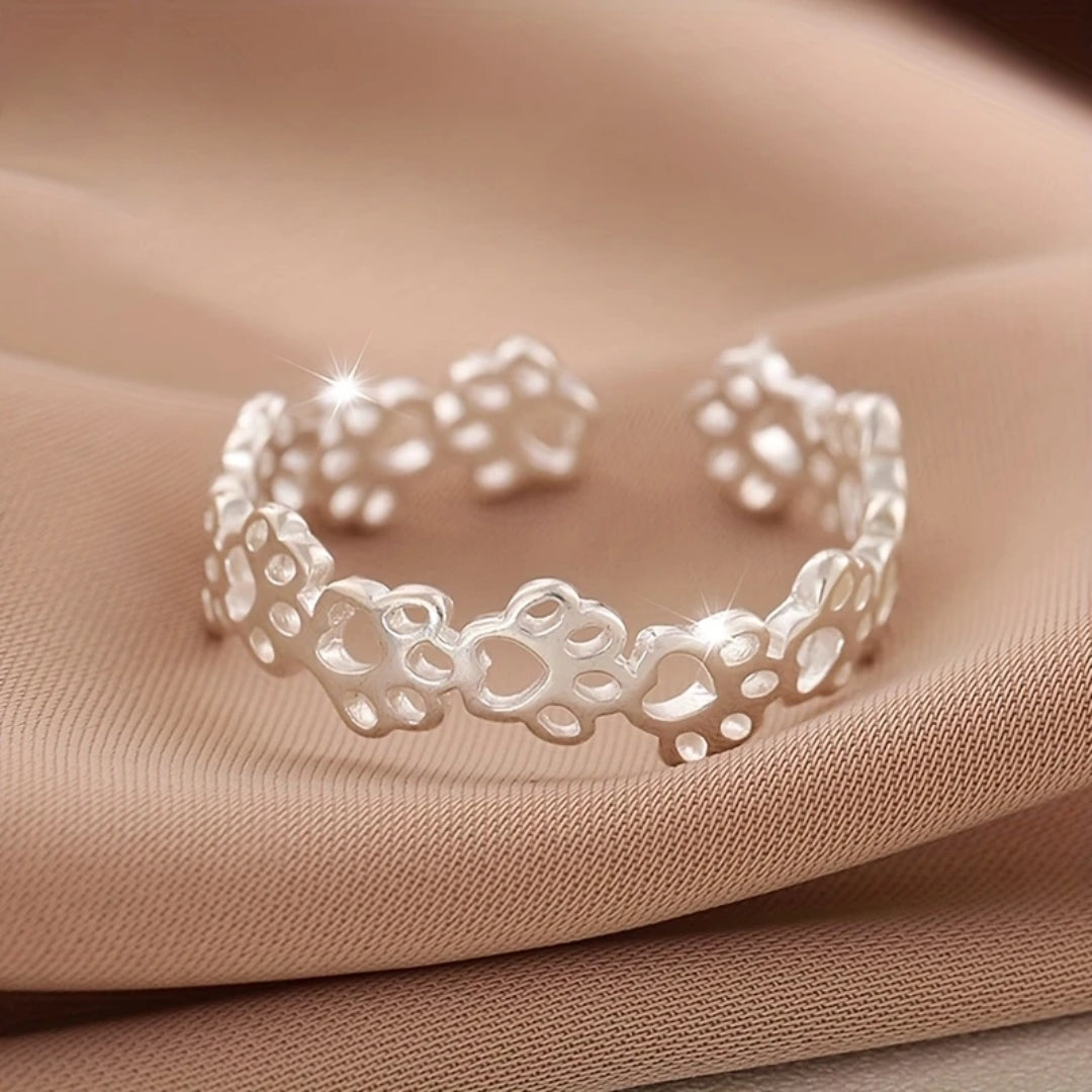 Adjustable Paw Trail Silver Ring