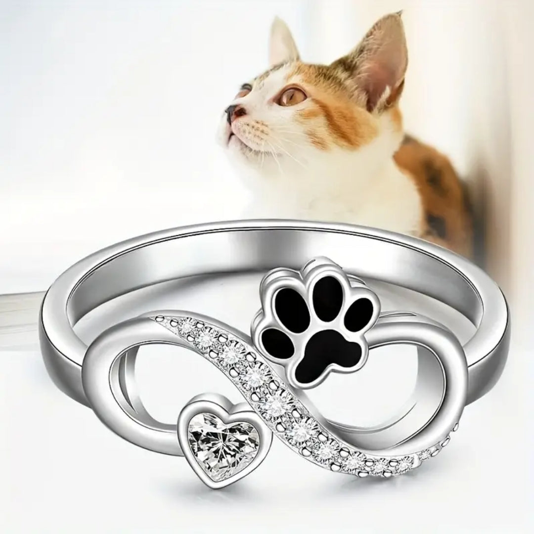 Black Paw Bright Infinity Heart Ring