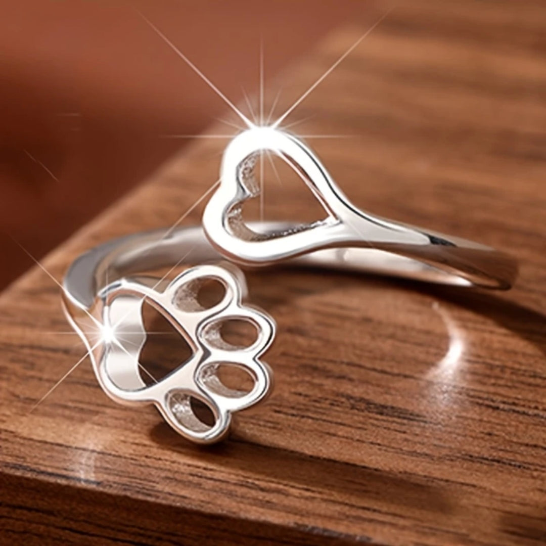 Adjustable Paw Hollow Silver Ring