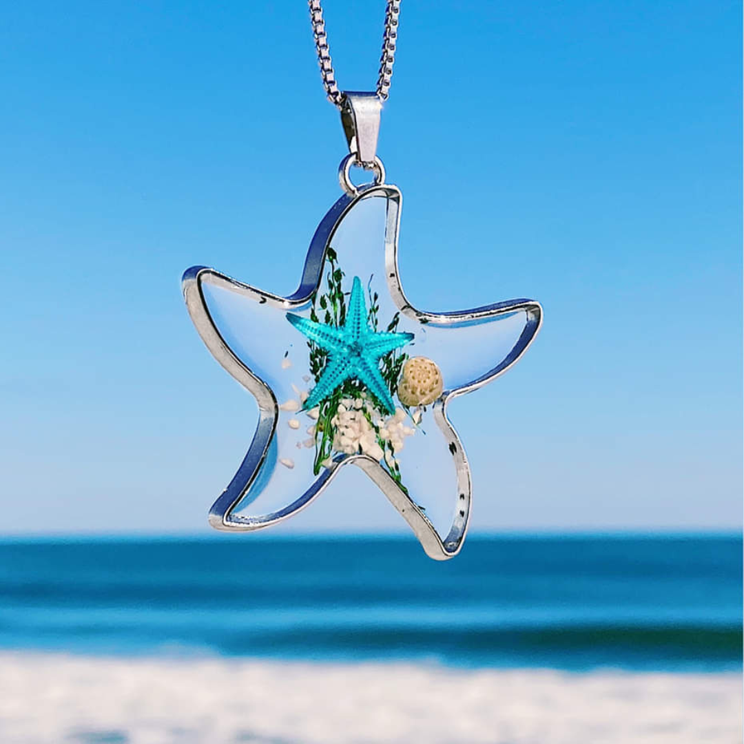 Crystal Starfish Necklace in Silver