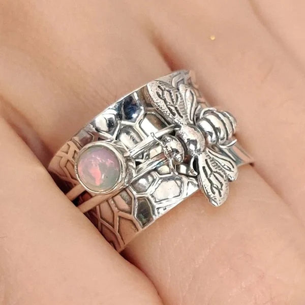 Bee Gemstone Meditation Spinner Ring