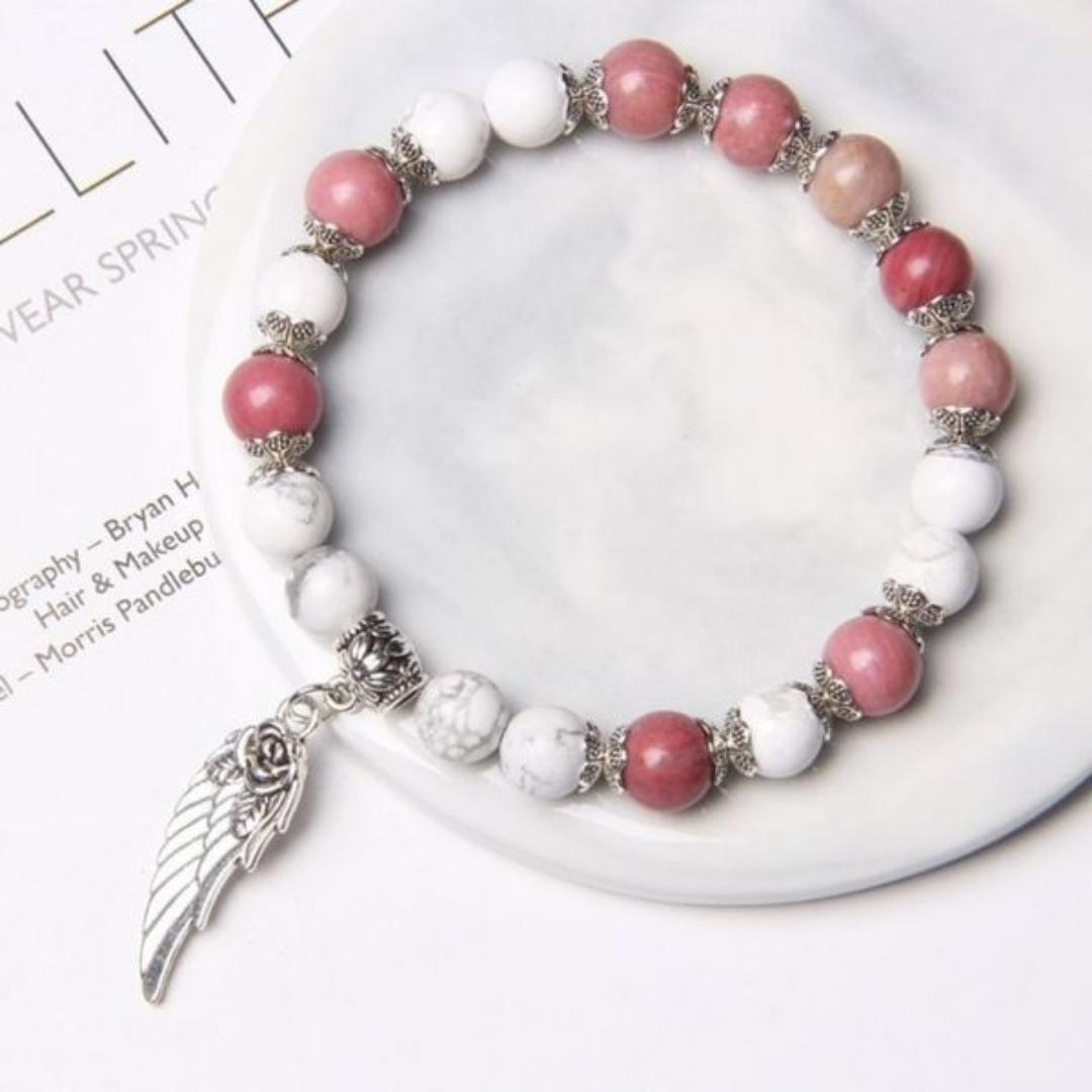 Feather Bracelet with Stones in Silver