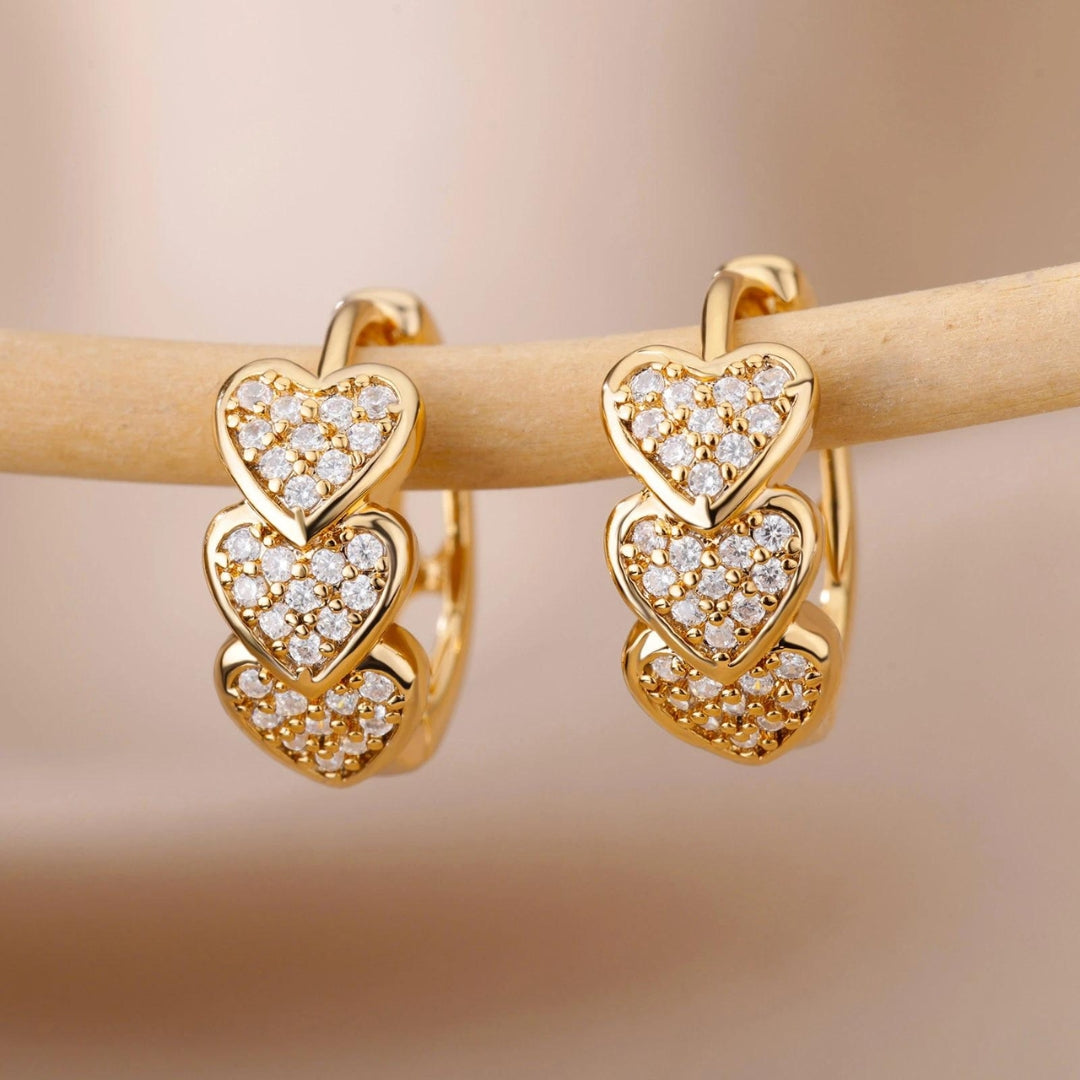 Heart Earrings with Zirconia in Gold & Silver