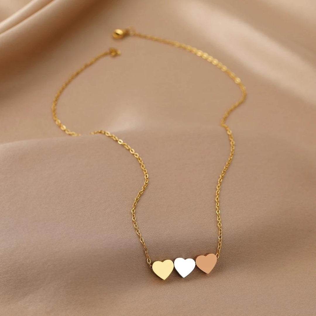 Triple Heart Necklace in Gold