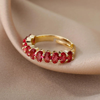 Adjustable Red Zirconia Ring in Gold