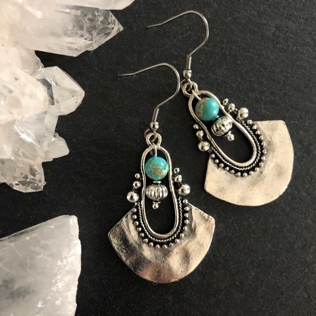 Boho Earrings With Turquoise Stone in Sterling Silver