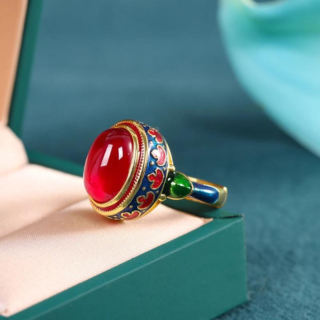 Magical Ring with Red Crystal in Gold