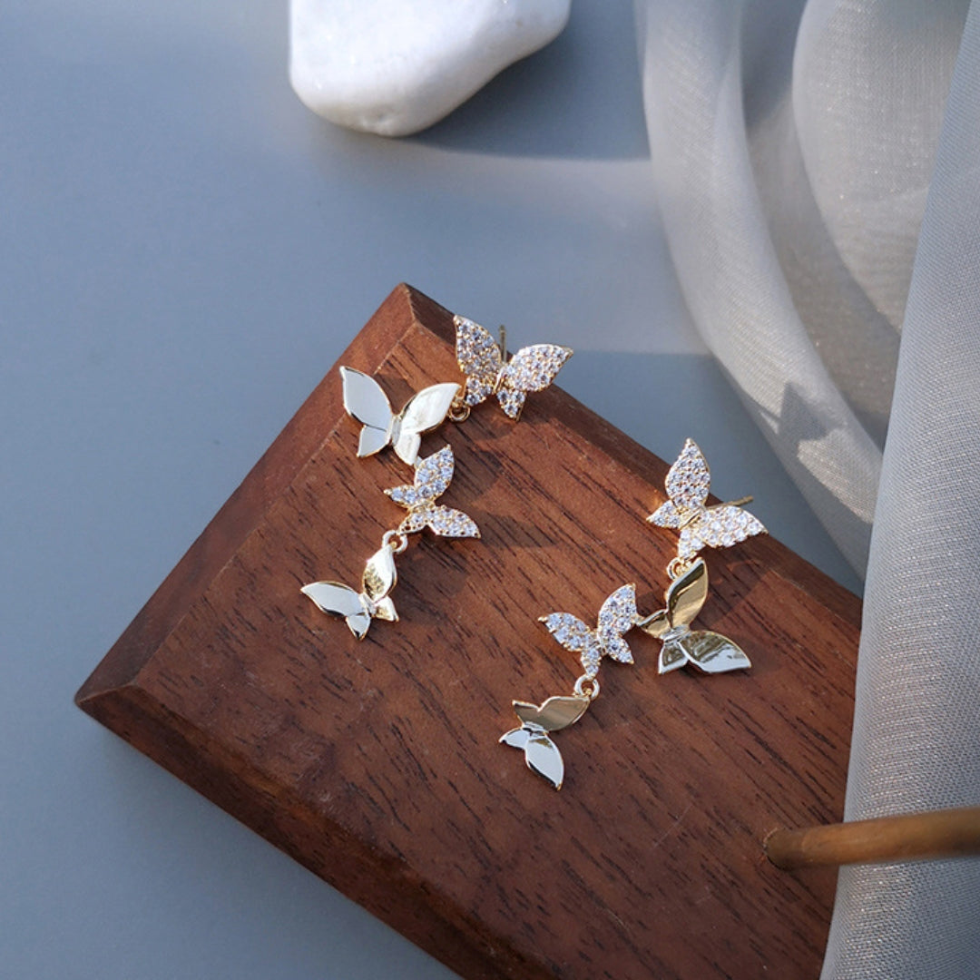 Glittering Butterfly Earrings in Gold