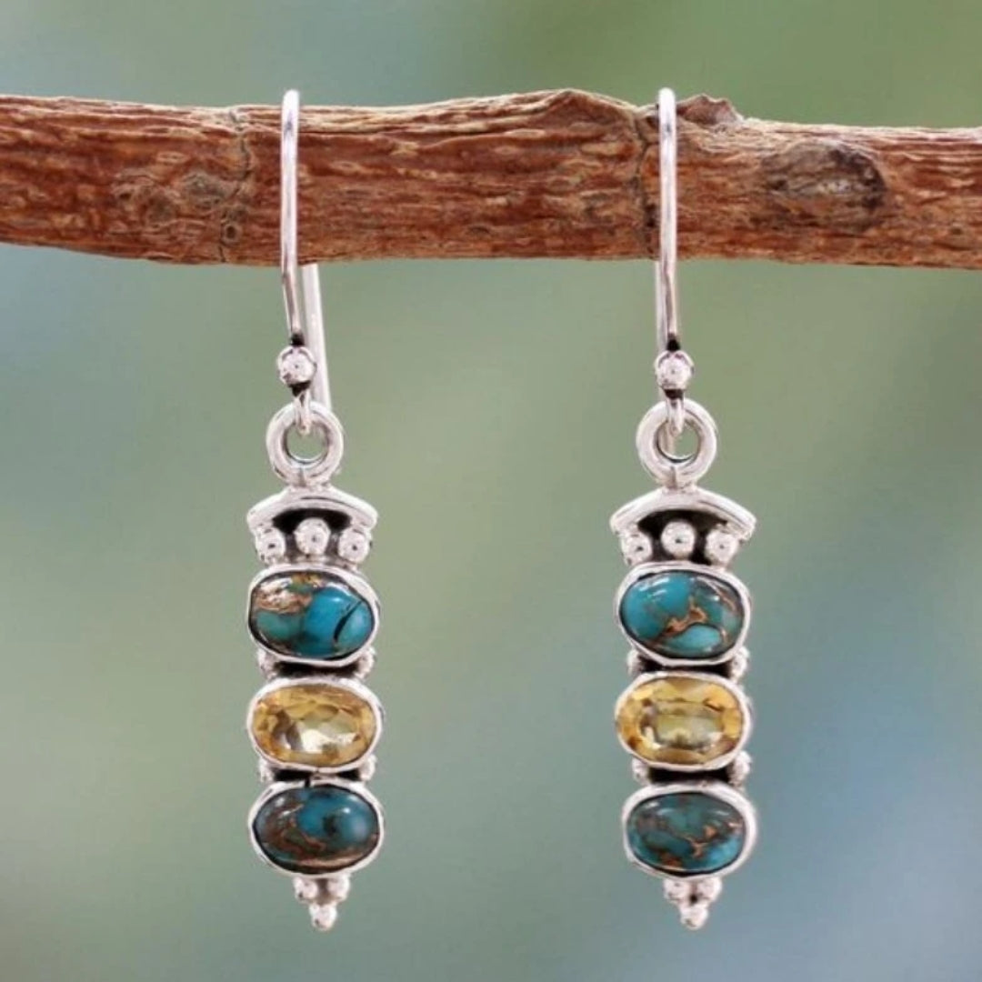 Triple Opal Stone Earrings in Silver