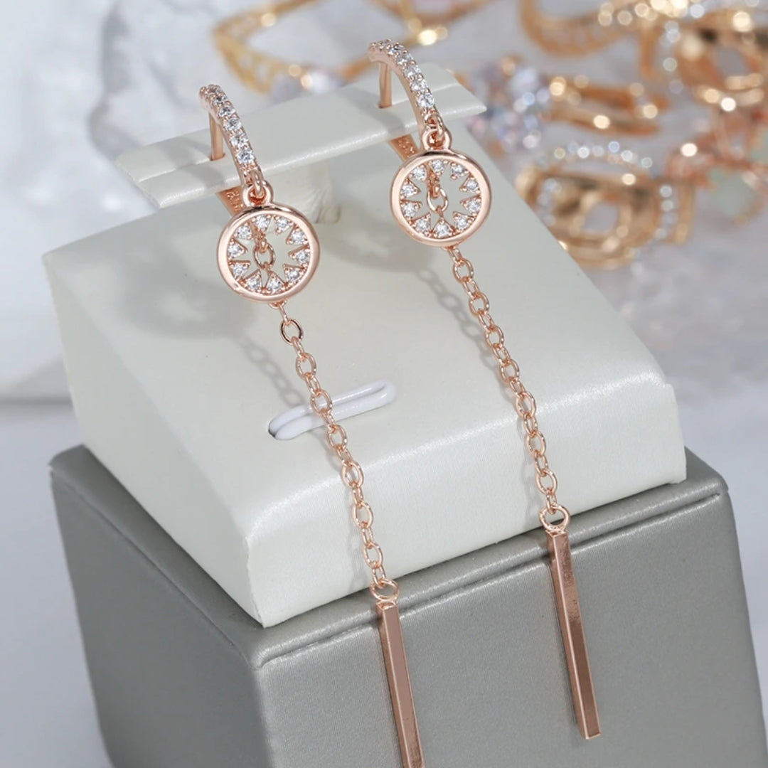 Elegant Circle Pendant Earrings with Zirconia in Gold