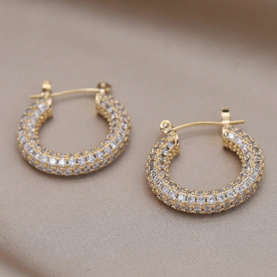 Luxury Hoop Earrings with Zirconia in Gold