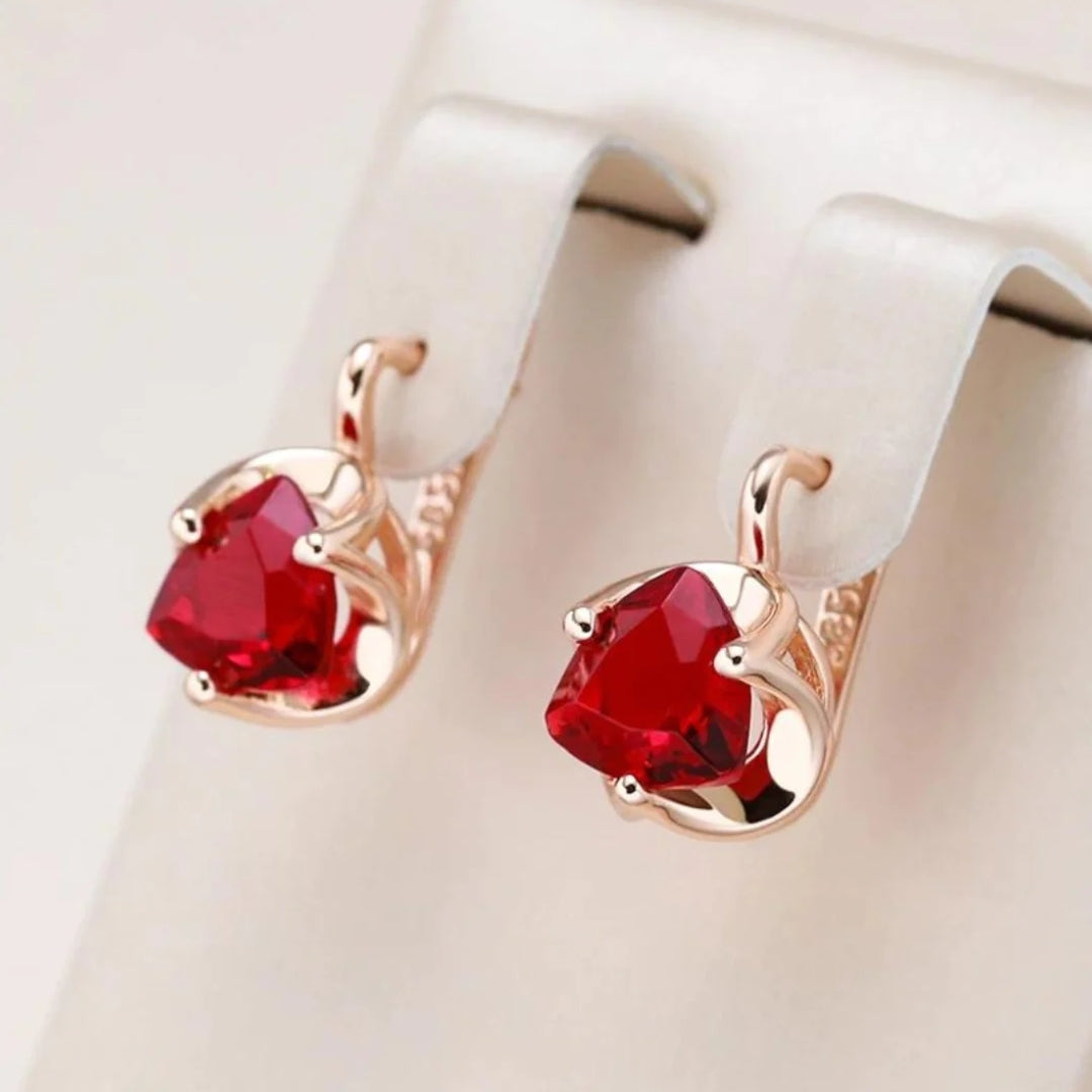 Elegant Red Heart Zirconia Earrings