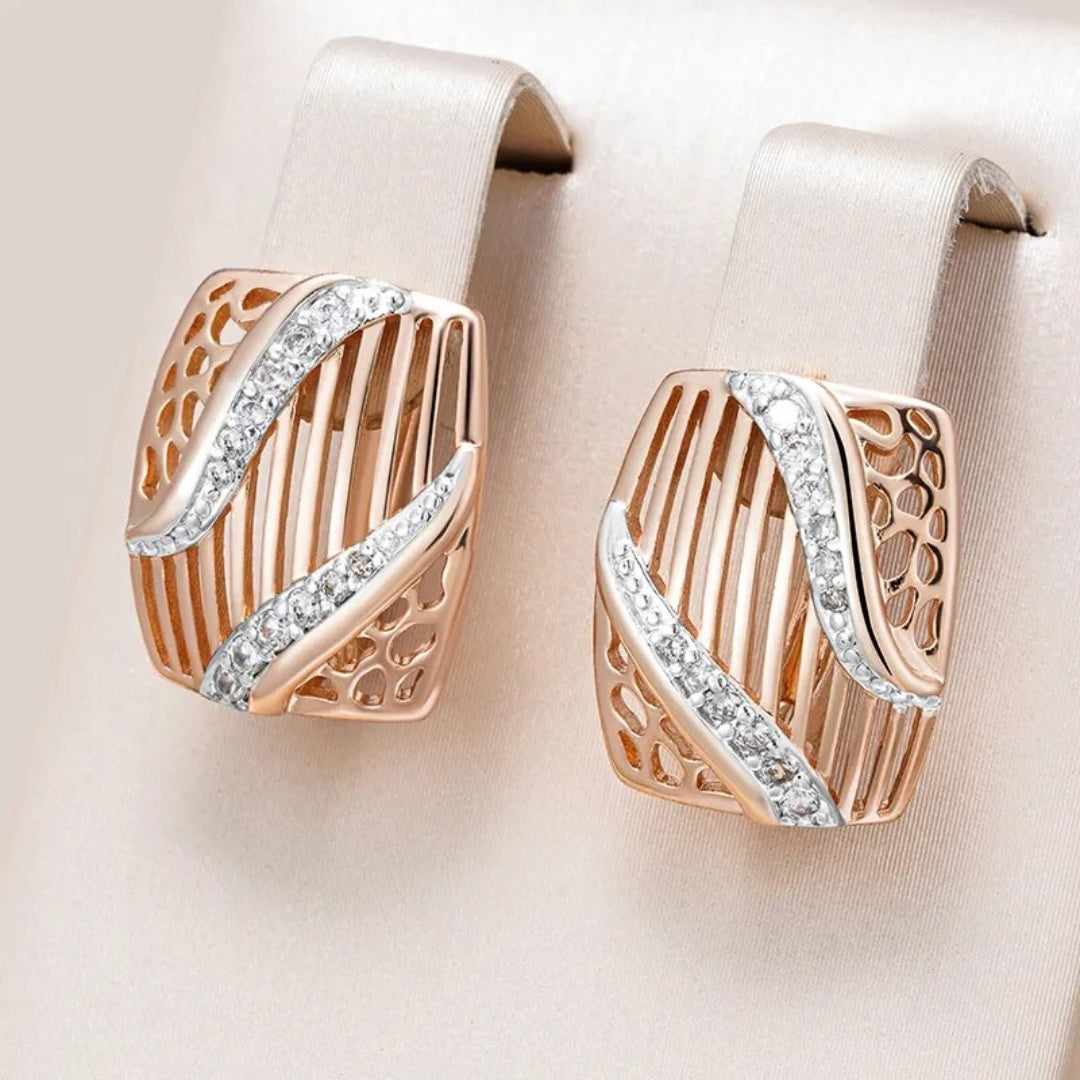 Elegant Golden Shield Zirconia Earrings