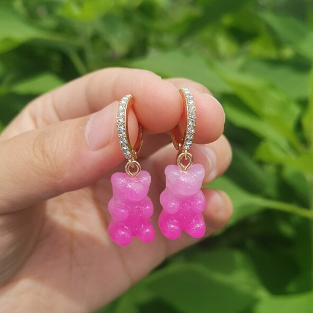 Gummy Bear Earrings with Zirconia in Gold