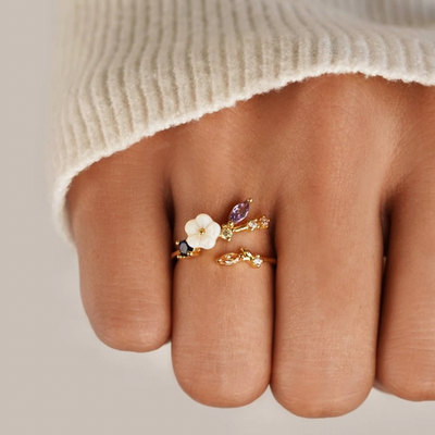 Wildflower with Colorful Zirconia Adjustable Ring in Gold