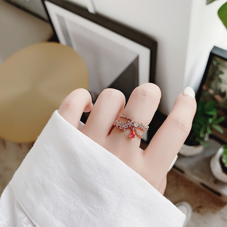 Adjustable Zirconia Ring with Ruby in Gold