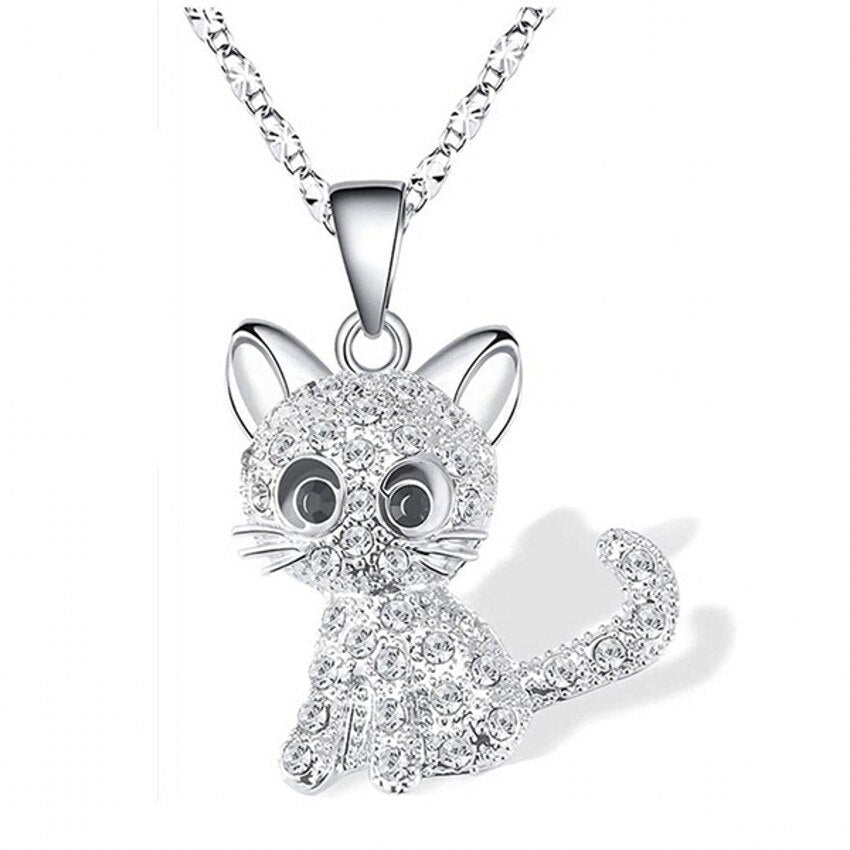 Silver Baby Kittens and Coloured Zirconia Necklace