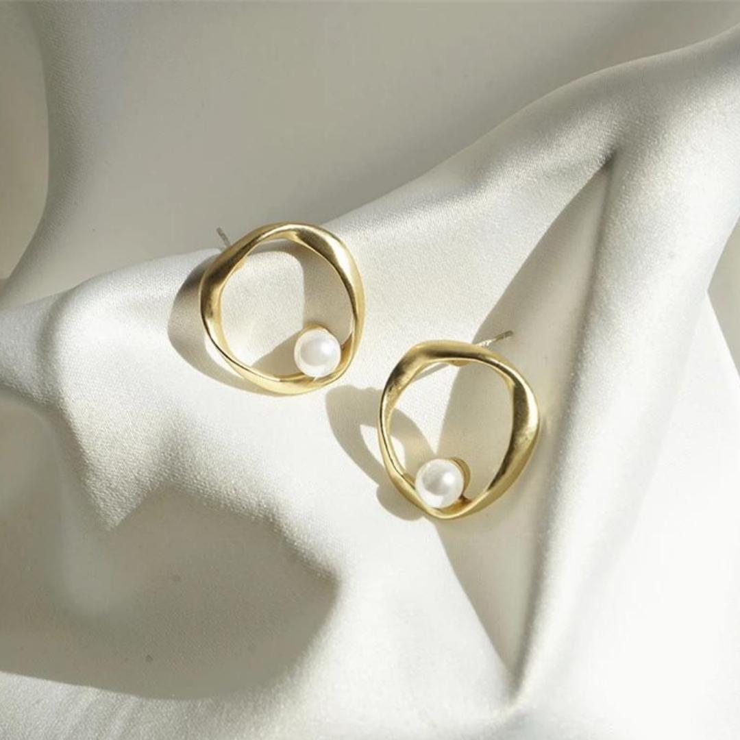 Single Gold Pearl Earrings