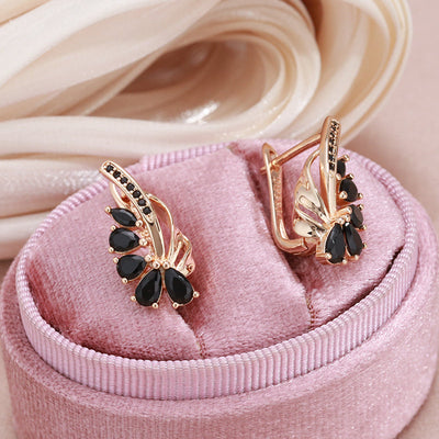 Elegant Black Crystal Floral Earrings