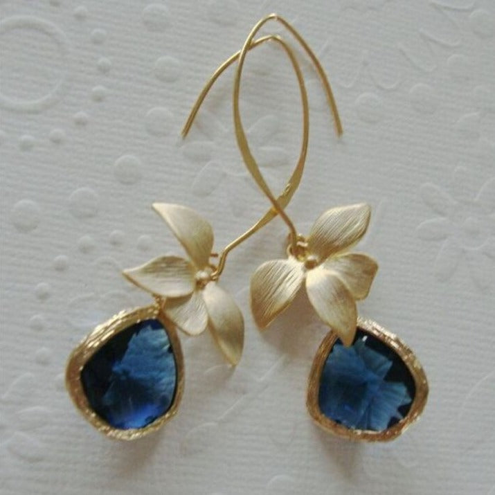 Vintage Blue Golden Blossom Earrings