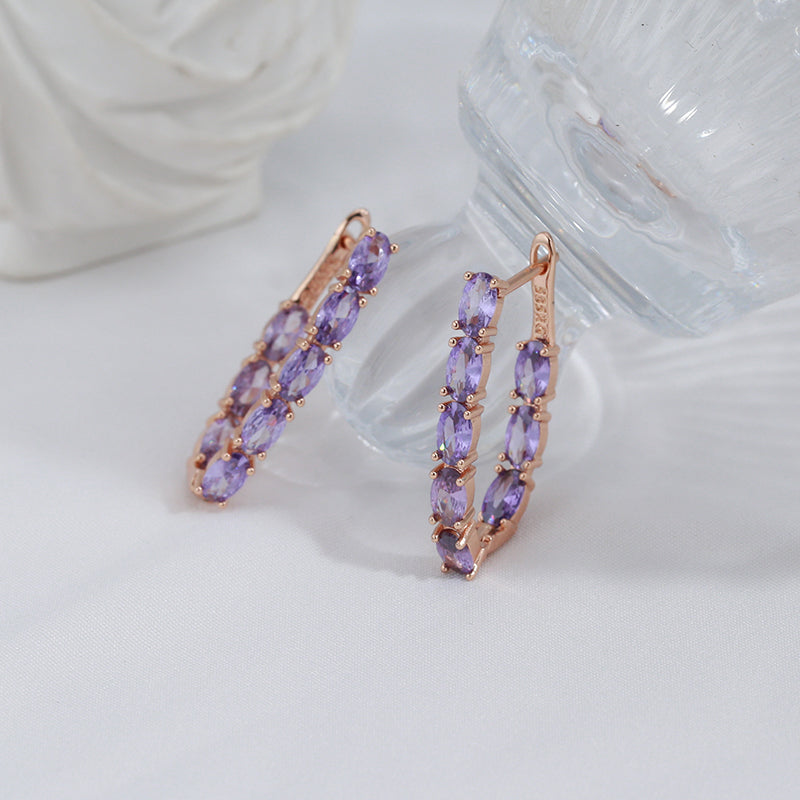 Oval Purple Zircon Earrings