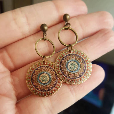 Mandala Boho Earrings in Gold