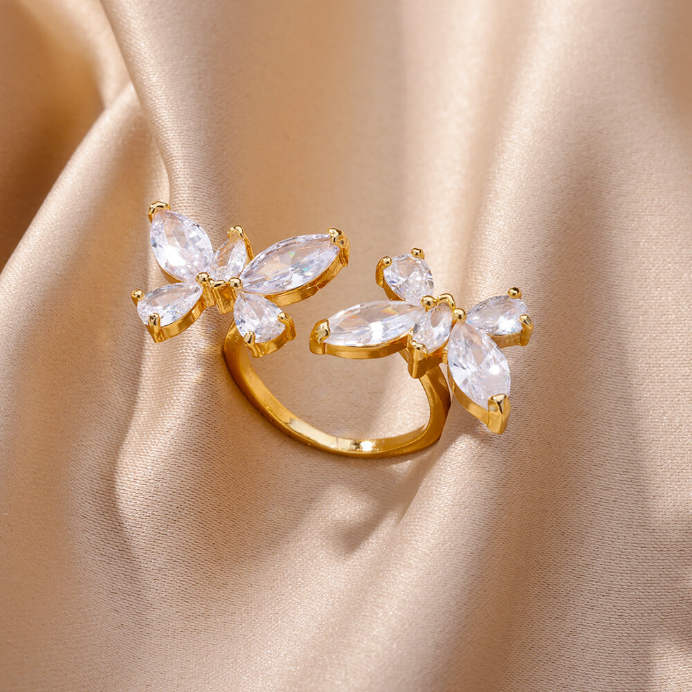 Butterfly Ring in Golden Crystal