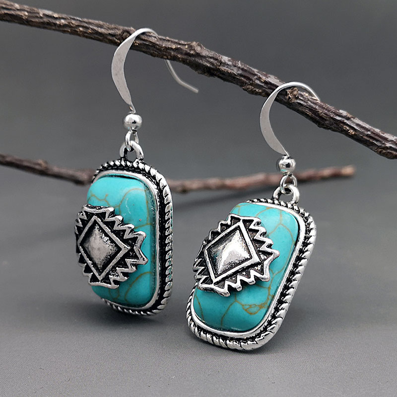 Ethnic Silver Plated Turquoise Stone Earrings