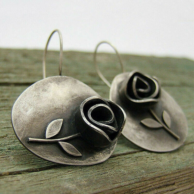 Vintage Silver Rose Earrings