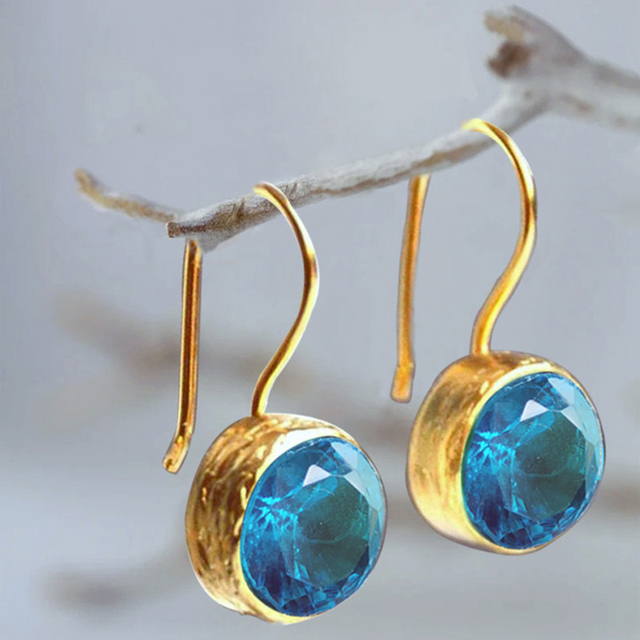 Vintage Blue Crystal Golden Earrings