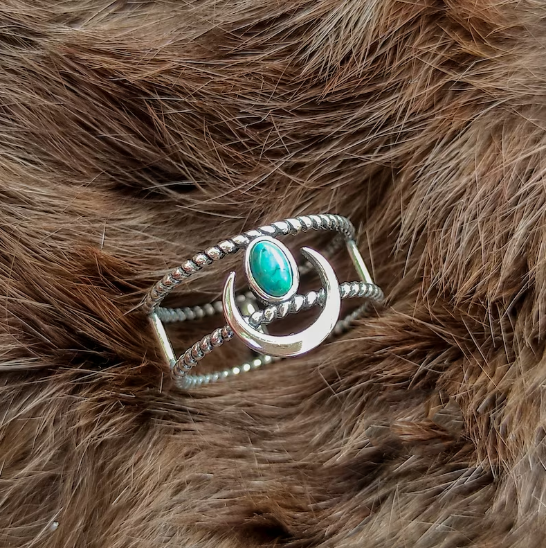 Vintage Lunar Turquoise Silver Ring