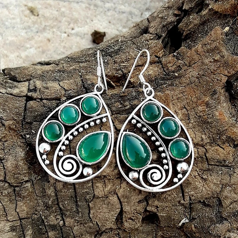 Vintage Green Crystals Drop Earrings