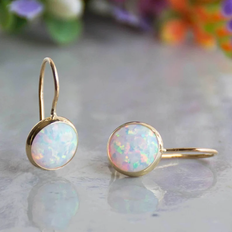 Vintage Opal Stone Gold Earrings