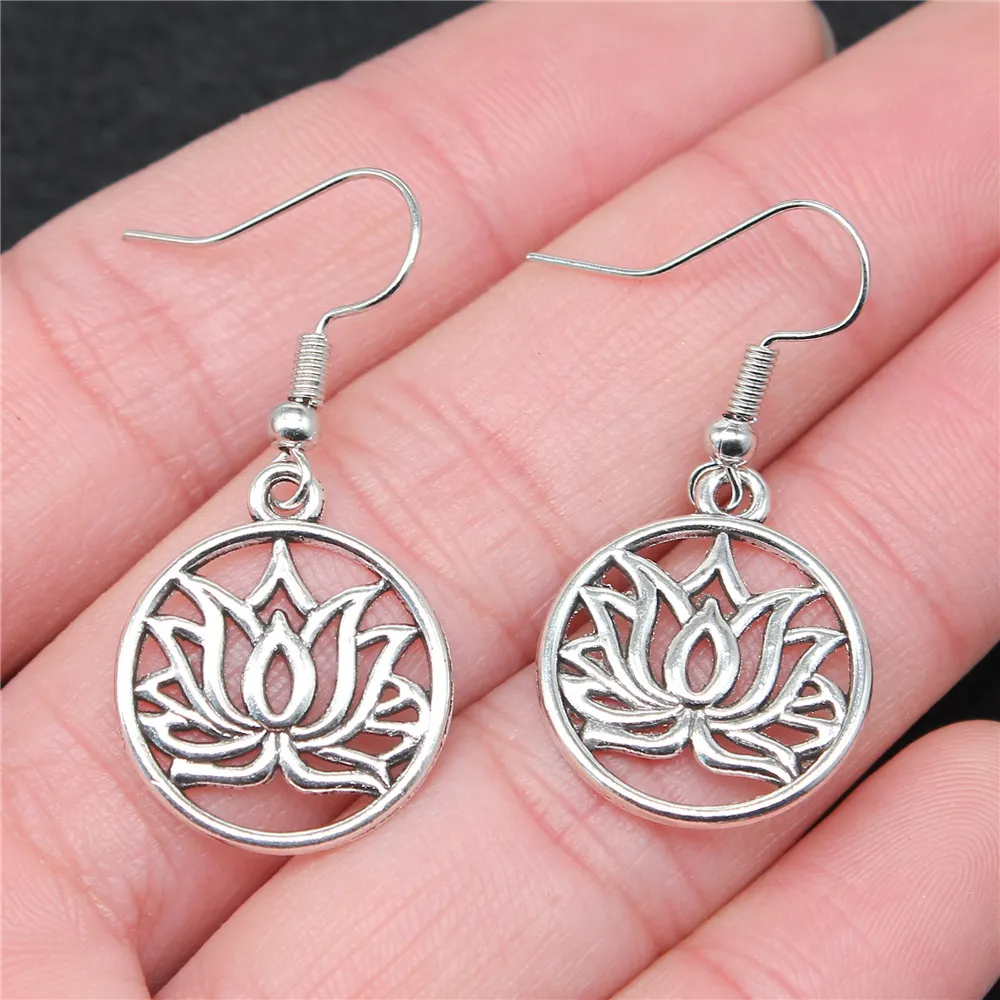 Vintage Rounded Silver Lotus Earrings