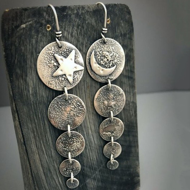 Vintage Moon & Star Silver Earrings