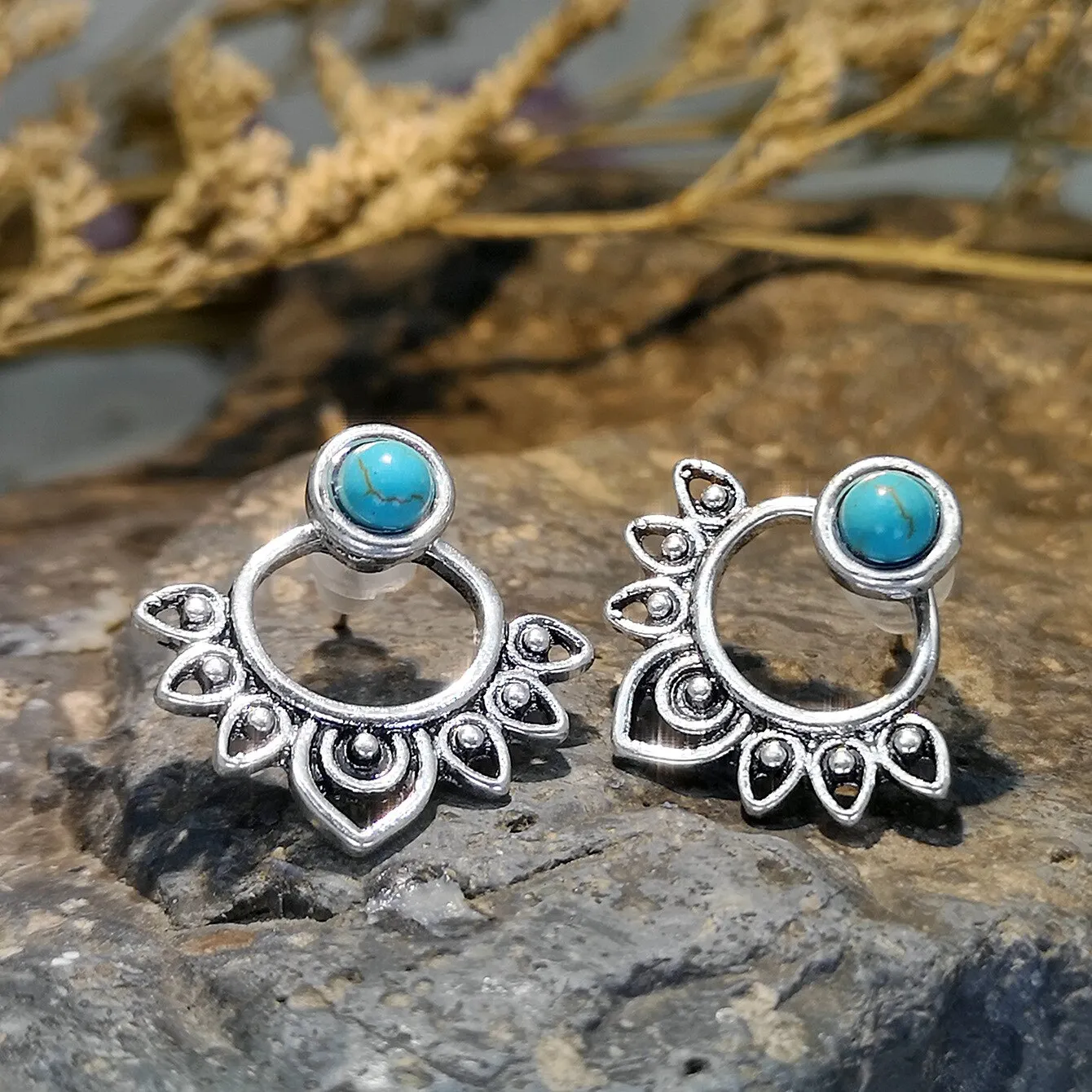 Vintage Blue Stone Silver Earrings