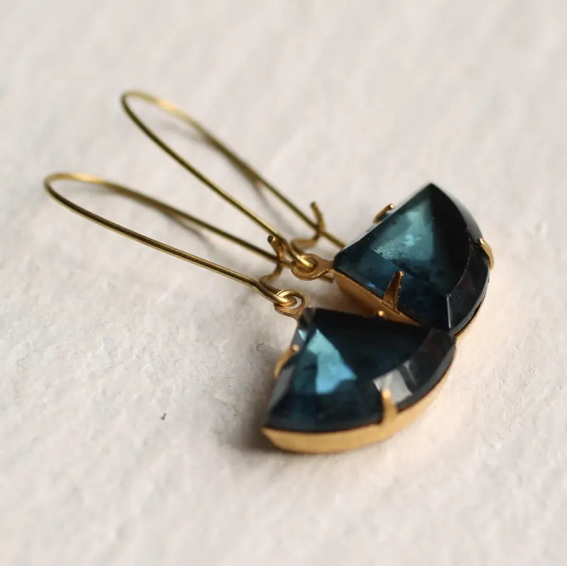 Vintage Dark Blue Crystal Earrings