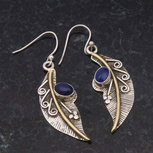 Vintage Blue Crystal Leaf Earrings