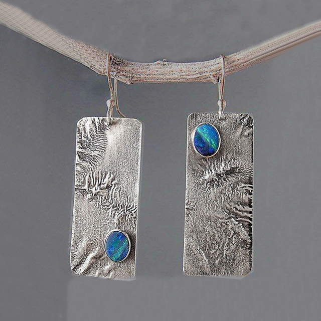 Vintage Rectangular Blue Stone Earrings