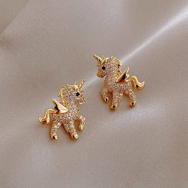 Unicorn Zirconia Golden Earrings