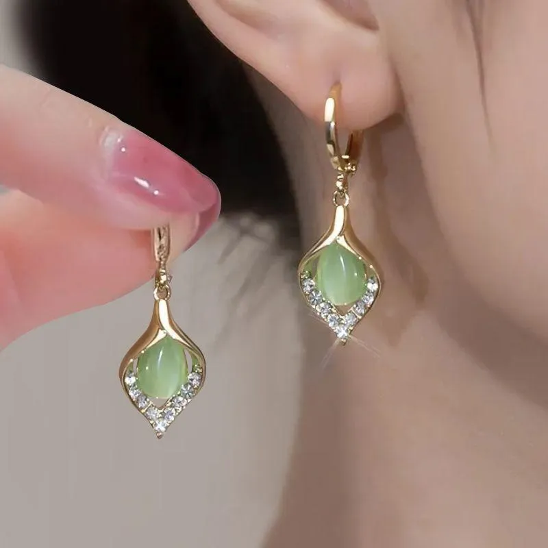 Elegant Green Crystal Drop Earrings