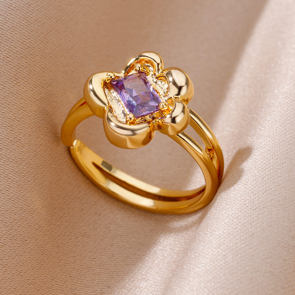 Golden Purple Crystal Ring