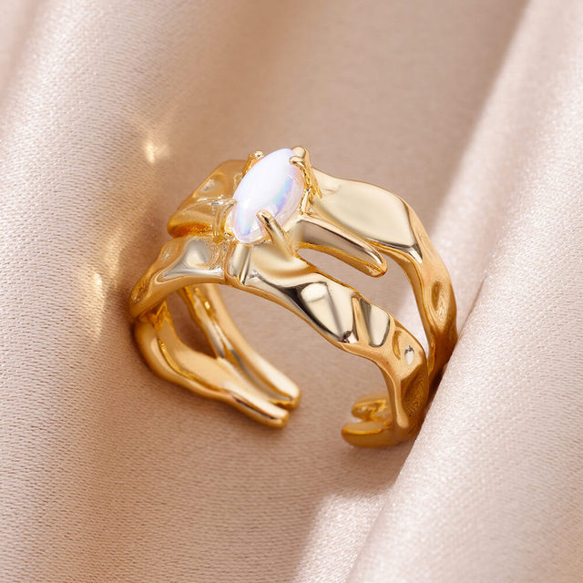 Golden Oval Moonstone Ring