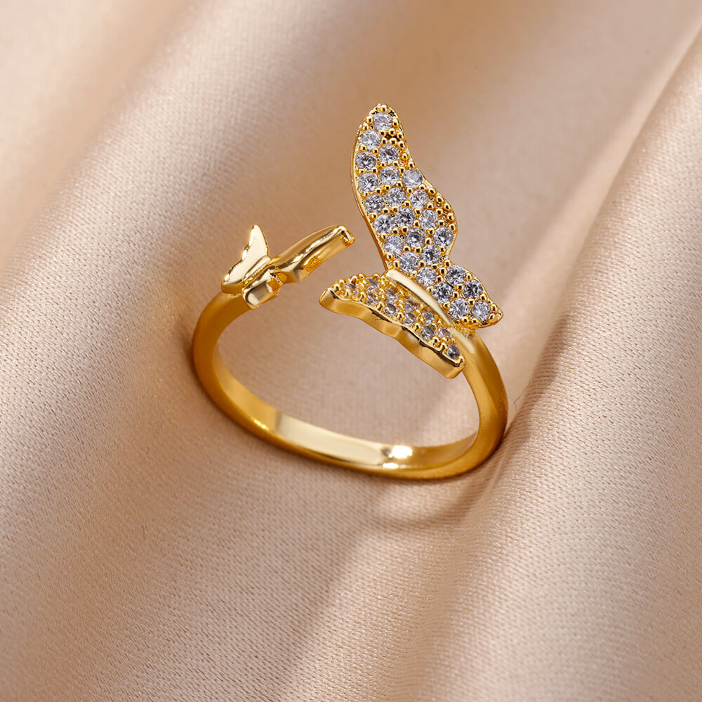 Golden Zirconia Butterfly Ring